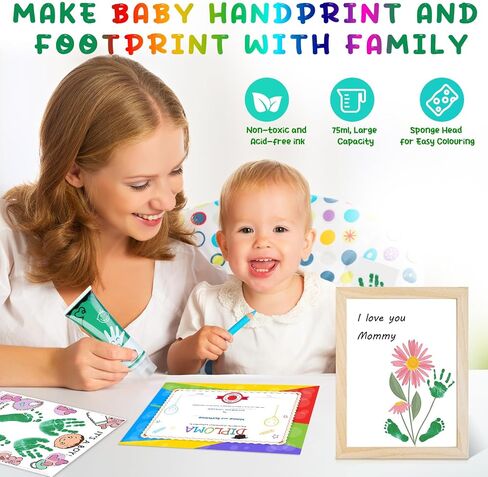 75ml Pink Baby Hand and Footprint Ink Kit, Baby Handprint Footprint Paint, Dog Cat Paw Print Kit, Washable, Non Toxic Acid-Free, Safe Gentle for Home Christmas New Year DIY Keepsake Stamp in Saudi Arabia