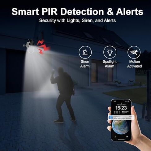 Solar Camera Outdoor Wireless, 4MP WiFi Battery Powered Security Camera with PIR Motion Detection, Floodlight Color Night Vision, 2-Way Audio, Work with Alexa in Saudi Arabia