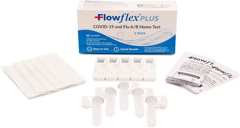 اختبار Flowflex® Plus لكوفيد-19 والإنفلونزا A/B المنزلي - (عبوة واحدة، 5 اختبارات) اختبار سريع لمستضد الأنفلونزا A&B 3 في 1، النتائج في 15 دقيقة، معتمد من إدارة الغذاء والدواء. مسحة أنفية غير جراحية، سهلة الاستخدام دون أي إزعاج in Kuwait