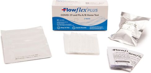 اختبار Flowflex® Plus لكوفيد-19 والإنفلونزا A/B المنزلي - (عبوة واحدة، 5 اختبارات) اختبار سريع لمستضد الأنفلونزا A&B 3 في 1، النتائج في 15 دقيقة، معتمد من إدارة الغذاء والدواء. مسحة أنفية غير جراحية، سهلة الاستخدام دون أي إزعاج in Kuwait