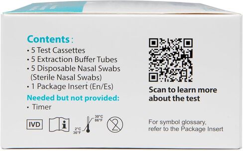 COVID-19 Antigen Home Test kit, 1 Pack, 5 Tests Total. FDA EUA Authorized OTC at-Home Self-Test, Non-invasive Nasal Swab, Easy to Use and No Discomfort, Results in 15 Minutes in Kuwait