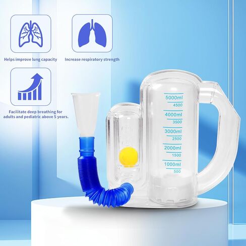 Incentive Spirometer Breathing Exercise Device for Lungs, Deep Breathing Trainer for Adults - 5000ml Volume Measurement with Flow Rate Indicator in Saudi Arabia