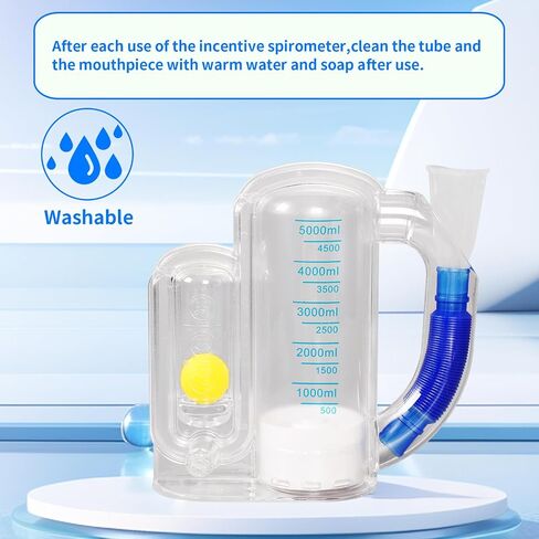 Incentive Spirometer Breathing Exercise Device for Lungs, Deep Breathing Trainer for Adults - 5000ml Volume Measurement with Flow Rate Indicator in Saudi Arabia