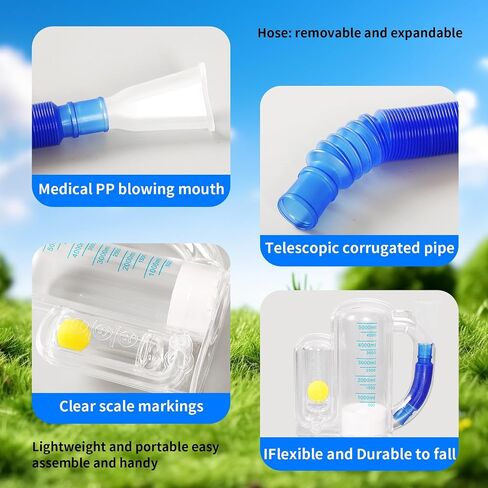 Incentive Spirometer Breathing Exercise Device for Lungs, Deep Breathing Trainer for Adults - 5000ml Volume Measurement with Flow Rate Indicator in Saudi Arabia