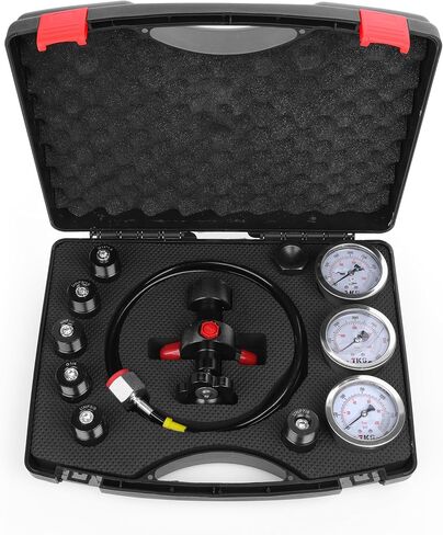 Hydraulic Pressure Test Kit, 600bar /10000psi / 60Mpa 5 Gauges 13 Test Couplings 14 Tee Connectors 5 Test Hoses, Hydraulic Test Gauge kit for Excavator Construction Machinery (5 Gauges) in Kuwait