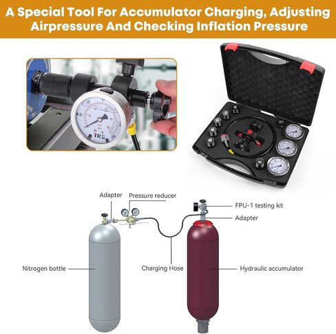 Hydraulic Pressure Test Kit, 600bar /10000psi / 60Mpa 5 Gauges 13 Test Couplings 14 Tee Connectors 5 Test Hoses, Hydraulic Test Gauge kit for Excavator Construction Machinery (5 Gauges) in Kuwait