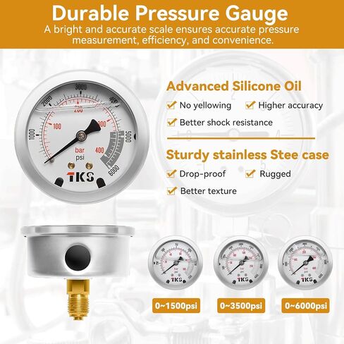 Hydraulic Pressure Test Kit, 600bar /10000psi / 60Mpa 5 Gauges 13 Test Couplings 14 Tee Connectors 5 Test Hoses, Hydraulic Test Gauge kit for Excavator Construction Machinery (5 Gauges) in Kuwait