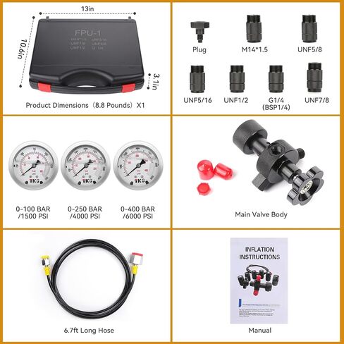 Hydraulic Pressure Test Kit, 600bar /10000psi / 60Mpa 5 Gauges 13 Test Couplings 14 Tee Connectors 5 Test Hoses, Hydraulic Test Gauge kit for Excavator Construction Machinery (5 Gauges) in Kuwait