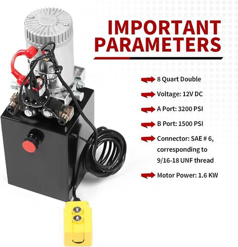 12V DC Hydraulic Power Device 8 Quart/ 10 Quart/ 13 Quart Hydraulic Dump Trailer Pump for Lifting and Lowering Dump Trailer Trucks Single/Double Acting (8 Quart Double) in Saudi Arabia