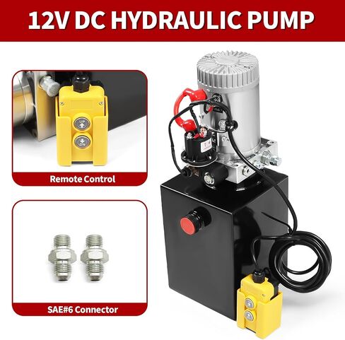 12V DC Hydraulic Power Device 8 Quart/ 10 Quart/ 13 Quart Hydraulic Dump Trailer Pump for Lifting and Lowering Dump Trailer Trucks Single/Double Acting (8 Quart Double) in Saudi Arabia
