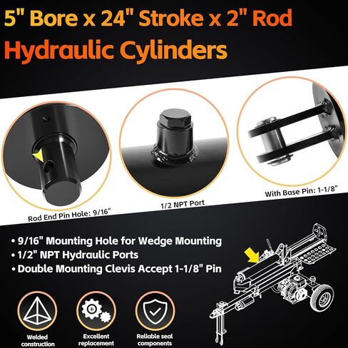 أسطوانة هيدروليكية مقاس 5 × 24 بوصة، أسطوانة مقسم السجل، 3500 رطل لكل بوصة مربعة، أسطوانة هيدروليكية عالمية بتجويف 5 بوصة شوط 24 بوصة، أسطوانة هيدروليكية شديدة التحمل 5 × 24 in Kuwait