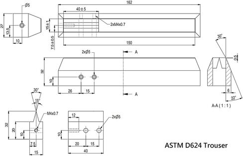 Trouser Tear Shape Cutter for ASTM/ISO/JIS Standards for Rubber Specimen Test utilizing Tensile Testing Machine Made by Wire-Cut EDM and Quenching (ASTMD624D-J) in Kuwait