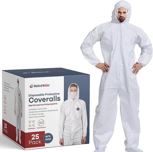Hazmat Suits Disposable | 8 Size Options | With Hood - Heavy Duty Disposable & Breathable Coverall, PPE Suit in Kuwait