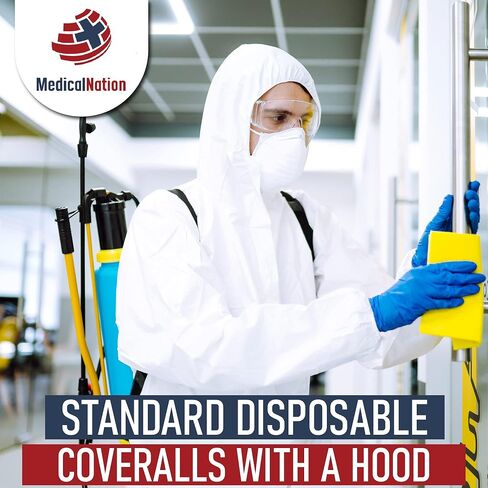Hazmat Suits Disposable | 8 Size Options | With Hood - Heavy Duty Disposable & Breathable Coverall, PPE Suit in Kuwait