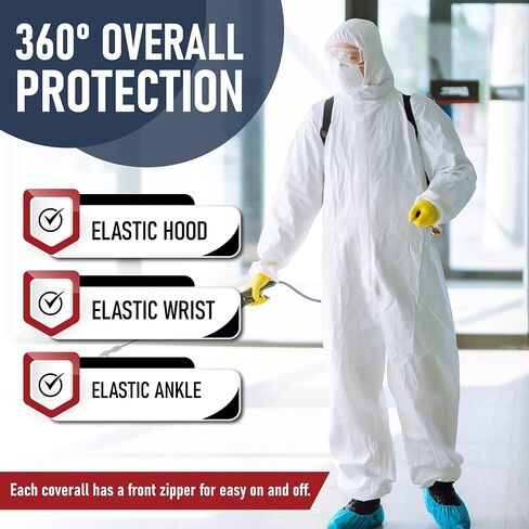 Hazmat Suits Disposable | 8 Size Options | With Hood - Heavy Duty Disposable & Breathable Coverall, PPE Suit in Kuwait