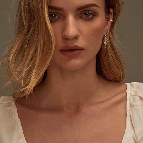 GUEMER Gold Dainty Huggie Hoop Earrings 14K Gold Filled Simple Charm Evil Eye Earrings Open Drop Dangle Cross Coin Star Venice Snake Chain Hypoallergenic Tassel Earrings for Women in Saudi Arabia