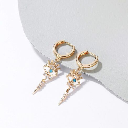 GUEMER Gold Dainty Huggie Hoop Earrings 14K Gold Filled Simple Charm Evil Eye Earrings Open Drop Dangle Cross Coin Star Venice Snake Chain Hypoallergenic Tassel Earrings for Women in Saudi Arabia
