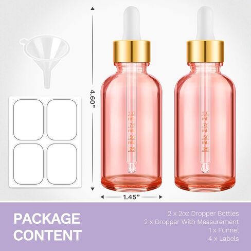 Bumobum Dropper Bottle 1 oz, 2 pack Amber Glass Eye Dropper Bottles with Labels and Funnel, Tincture Bottle with Measured Dropper - Leakproof Essential Oils Bottles for Health, Personal Care & Beauty in Kuwait