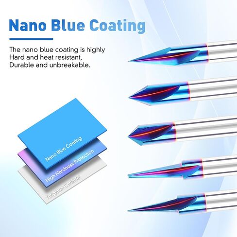 Engraving CNC Wood Carving Router Bit 1/4 Shank 15°/20°/30°/60°/90° Engraving Bits, 2 Flutes Straight CNC V-bit ，Blue Nano-Coating Conical Engraving Router Tool in Saudi Arabia