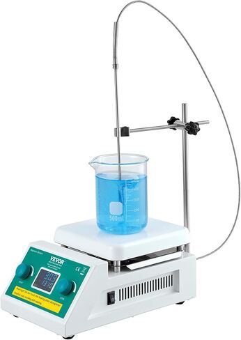 VEVOR Magnetic Mixer with Heating Plate, Up to 572°F/300°C, Speed Range 0-2000 RPM, 2L Capacity, Includes LED Display, Support Stand, and Stirring Bars, 500W in Saudi Arabia