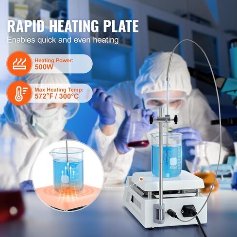VEVOR Magnetic Mixer with Heating Plate, Up to 572°F/300°C, Speed Range 0-2000 RPM, 2L Capacity, Includes LED Display, Support Stand, and Stirring Bars, 500W in Saudi Arabia