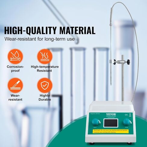 VEVOR Magnetic Mixer with Heating Plate, Up to 572°F/300°C, Speed Range 0-2000 RPM, 2L Capacity, Includes LED Display, Support Stand, and Stirring Bars, 500W in Saudi Arabia