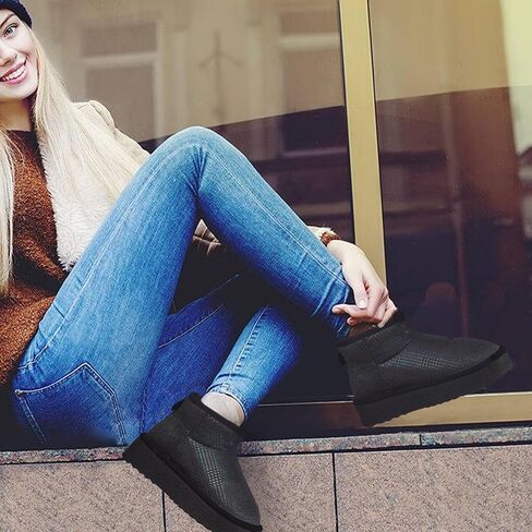 أحذية شتوية من جلد البقر الحقيقي للنساء، أحذية ثلج دافئة خفيفة الوزن للنساء مع بطانة من الفرو الصناعي in Kuwait