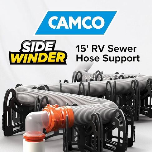 دعم خرطوم الصرف الصحي من Camco Sidewinder بطول 15 قدمًا - تصميم تلسكوبي مرن لتجنب العوائق والحوامل العميقة خرطوم الصرف الصحي الآمن من RV - جاهز للاستخدام خارج الصندوق وطيات لتخزين RV (43043) in Kuwait