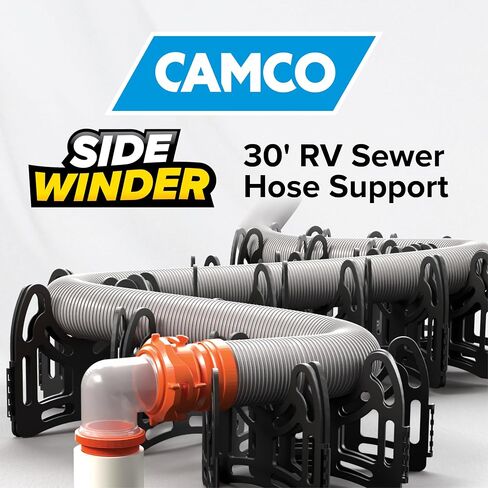 دعم خرطوم الصرف الصحي من Camco Sidewinder بطول 15 قدمًا - تصميم تلسكوبي مرن لتجنب العوائق والحوامل العميقة خرطوم الصرف الصحي الآمن من RV - جاهز للاستخدام خارج الصندوق وطيات لتخزين RV (43043) in Kuwait