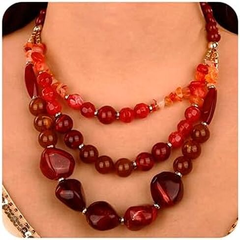 Wiwpar 2PCS Fashion 3 Layer Handmade Statement Chunky Simulated Pearl Beaded Necklace Set with Earrings Multi Layer Collar Bib Choker Necklace for Women Girls in Saudi Arabia