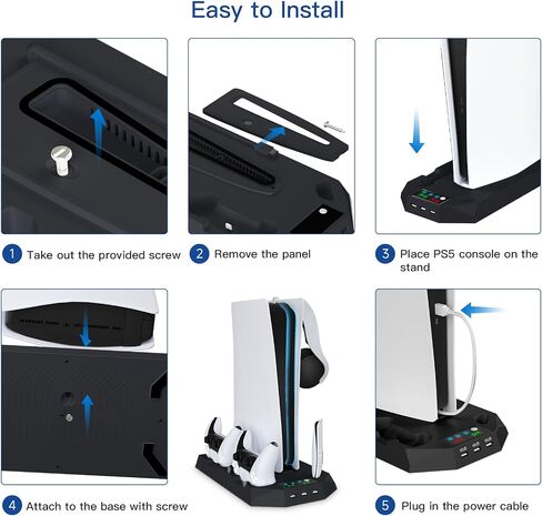 PS5 Cooling Station, Coooudqs PS5 Slim Stand with Controller Charging Station for PlayStation 5, PS5 Accessories Kits with 3 Levels Cooling Fan, Headset Holder for PS5 Digital/Disc-White in Kuwait