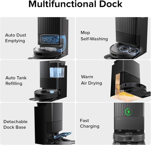 roborock Qrevo Plus Robot Vacuum and Mop with FlexiArm Design Edge Mopping, Self-Emptying, 10 mm Liftable Mops, Auto Mop Washing & Drying, Reactive Tech Obstacle Avoidance, 7,000 Pa Suction, Black in Saudi Arabia