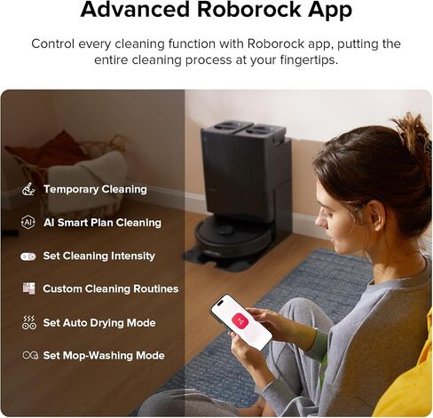 roborock Qrevo Plus Robot Vacuum and Mop with FlexiArm Design Edge Mopping, Self-Emptying, 10 mm Liftable Mops, Auto Mop Washing & Drying, Reactive Tech Obstacle Avoidance, 7,000 Pa Suction, Black in Saudi Arabia