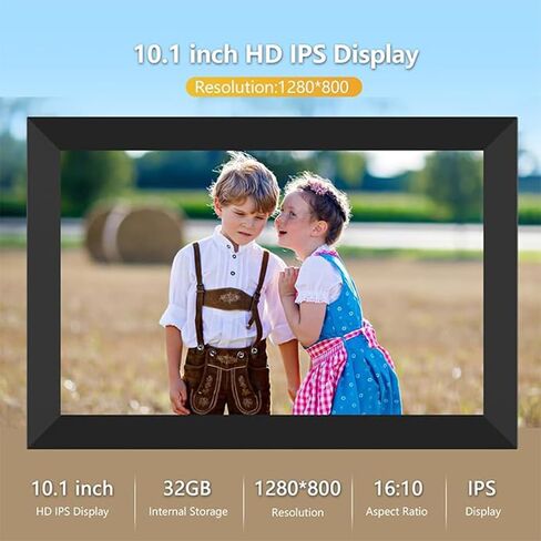 10.1 Inch Smart WiFi Digital Photo Frame 1280x800 IPS LCD Touch Screen, Auto-Rotate Portrait and Landscape, Built in 32GB Memory, Share Moments Instantly via Free App from Anywhere in Saudi Arabia