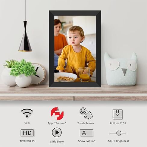10.1 Inch Smart WiFi Digital Photo Frame 1280x800 IPS LCD Touch Screen, Auto-Rotate Portrait and Landscape, Built in 32GB Memory, Share Moments Instantly via Free App from Anywhere in Saudi Arabia
