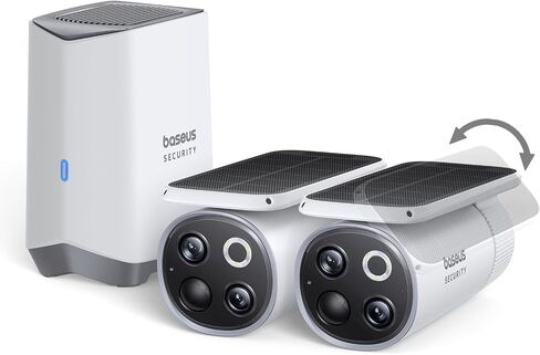 Baseus Non Subscription Security Camera, N1 2-Cam Kit with 2K Clarity, No Monthly Fee, 16TB Expandable Local Storage, 210-Day Battery Life, Spotlight & Alarm, Works with Alexa/Google Home, Light Grey in Saudi Arabia