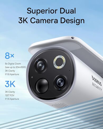 Baseus Non Subscription Security Camera, N1 2-Cam Kit with 2K Clarity, No Monthly Fee, 16TB Expandable Local Storage, 210-Day Battery Life, Spotlight & Alarm, Works with Alexa/Google Home, Light Grey in Saudi Arabia