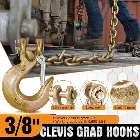 3/8" Clevis Slip Hook, G70 Tow & Winch Hooks with Safety Latch, Heavy Duty Forged Hook for Trailer, Transport, Lift & Pull, 18,000 lbs Capacity (2 Pack) in Kuwait