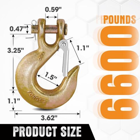 3/8" Clevis Slip Hook, G70 Tow & Winch Hooks with Safety Latch, Heavy Duty Forged Hook for Trailer, Transport, Lift & Pull, 18,000 lbs Capacity (2 Pack) in Kuwait