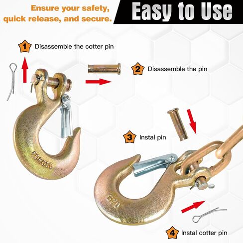 3/8" Clevis Slip Hook, G70 Tow & Winch Hooks with Safety Latch, Heavy Duty Forged Hook for Trailer, Transport, Lift & Pull, 18,000 lbs Capacity (2 Pack) in Kuwait