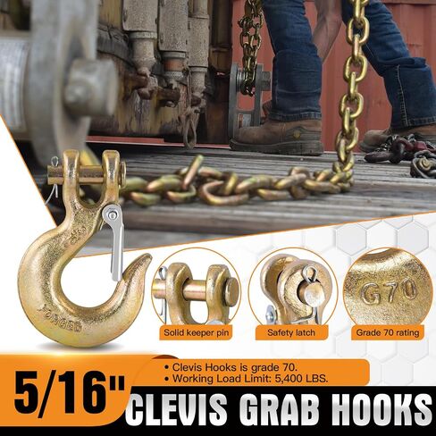 3/8" Clevis Slip Hook, G70 Tow & Winch Hooks with Safety Latch, Heavy Duty Forged Hook for Trailer, Transport, Lift & Pull, 18,000 lbs Capacity (2 Pack) in Kuwait