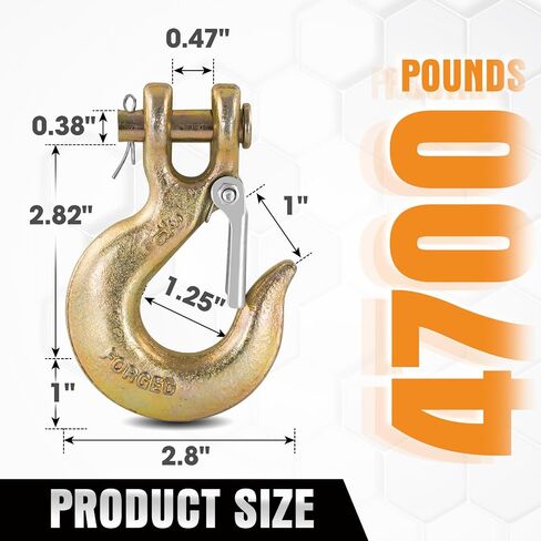 3/8" Clevis Slip Hook, G70 Tow & Winch Hooks with Safety Latch, Heavy Duty Forged Hook for Trailer, Transport, Lift & Pull, 18,000 lbs Capacity (2 Pack) in Kuwait