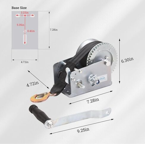 Hand Winch Boat Trailer Winch 2500lbs Heavy Duty Hook with 23ft Black Polyester Strap, Two Way Ratchet Portable Manual Winch for Trailers ATV UTV Boat Marine in Saudi Arabia