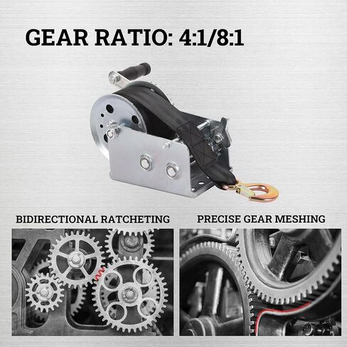 Hand Winch Boat Trailer Winch 2500lbs Heavy Duty Hook with 23ft Black Polyester Strap, Two Way Ratchet Portable Manual Winch for Trailers ATV UTV Boat Marine in Saudi Arabia