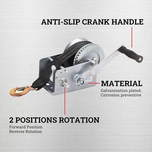 Hand Winch Boat Trailer Winch 2500lbs Heavy Duty Hook with 23ft Black Polyester Strap, Two Way Ratchet Portable Manual Winch for Trailers ATV UTV Boat Marine in Saudi Arabia