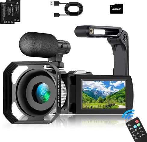 Digital Camcorder Video Camera 4K for Students Teens Beginner, 4K 60FPS Video Recorder 48MP Photo Video Camera Kit with Extral Mic, Remote, Memory Card in Saudi Arabia