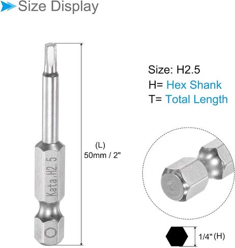 Magnetic Hexagon Bits, H2 Head 1/4" Hex Shank 2" Length, S2 Steel 5 Point Tamper Proof Hex Screwdriver Bits - (Applications: for Electric Screwdrivers), 5-Pieces in Saudi Arabia