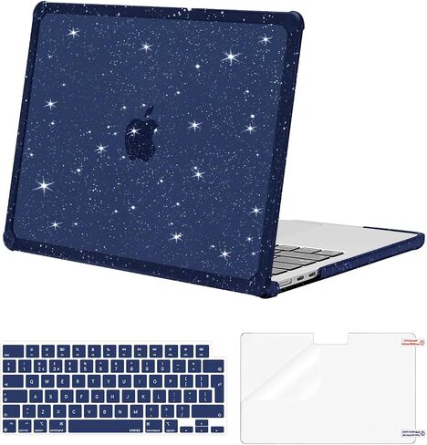 MOSISO Compatible with MacBook Air 13 inch Case 2025 2024 2023 2022 M3 A3113 M2 A2681, Anti-Cracking Heavy Duty TPU Bumper Glitter Hard Case&Keyboard Skin&Screen Film for MacBook Air 13.6, Pink in Saudi Arabia