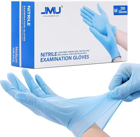 JMU 200 Medical Nitrile Gloves Medium, 3.5 Mil Nitrile Exam Gloves Disposable Latex-Free, Blue in Saudi Arabia