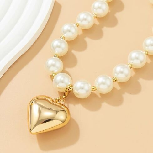 8MM Round Simulated Shell Pearl Strand Layered Necklace for Women, Double Layer Imitation Long Pearl Strand Necklace for Party, Vintage Costume Jewelry in Saudi Arabia